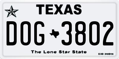 TX license plate DOG3802