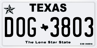 TX license plate DOG3803