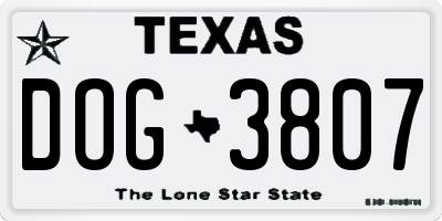 TX license plate DOG3807