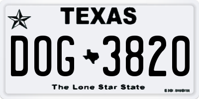 TX license plate DOG3820