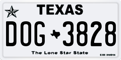 TX license plate DOG3828