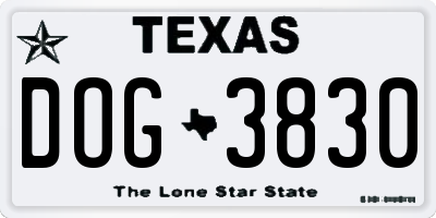 TX license plate DOG3830