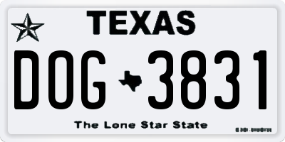 TX license plate DOG3831