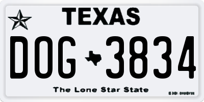 TX license plate DOG3834
