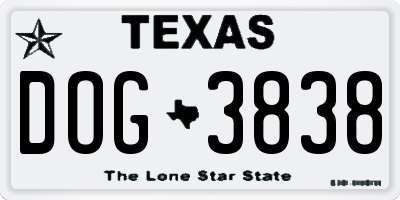 TX license plate DOG3838