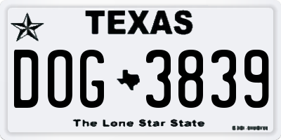 TX license plate DOG3839