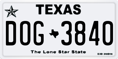 TX license plate DOG3840