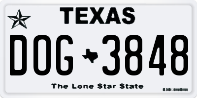 TX license plate DOG3848