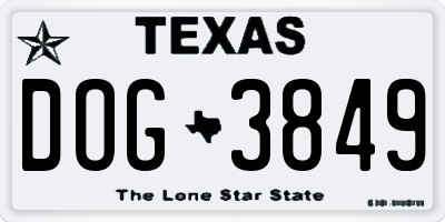 TX license plate DOG3849