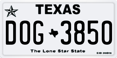 TX license plate DOG3850