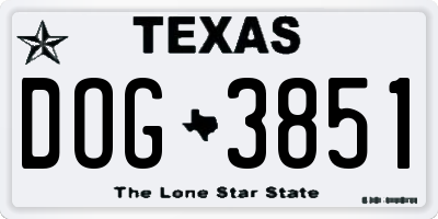 TX license plate DOG3851