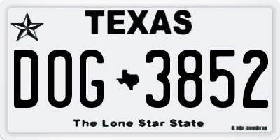 TX license plate DOG3852
