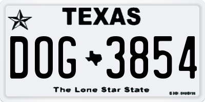 TX license plate DOG3854