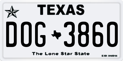 TX license plate DOG3860