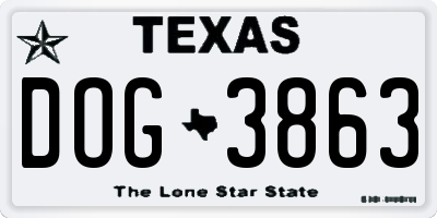 TX license plate DOG3863
