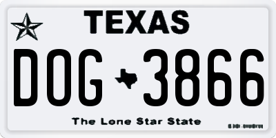 TX license plate DOG3866