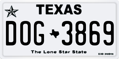 TX license plate DOG3869