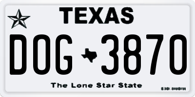 TX license plate DOG3870