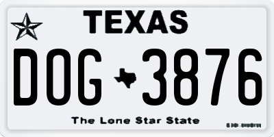 TX license plate DOG3876