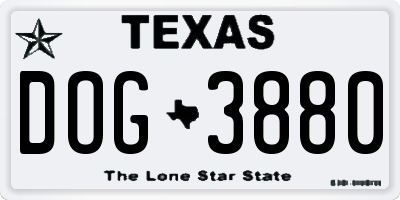 TX license plate DOG3880