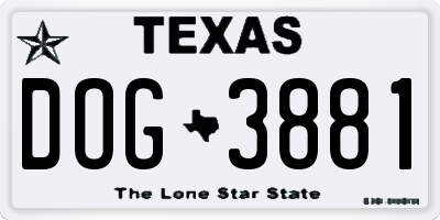 TX license plate DOG3881