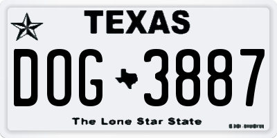 TX license plate DOG3887