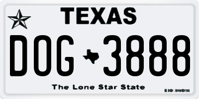 TX license plate DOG3888