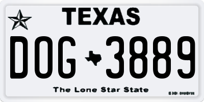 TX license plate DOG3889