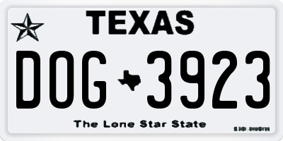 TX license plate DOG3923