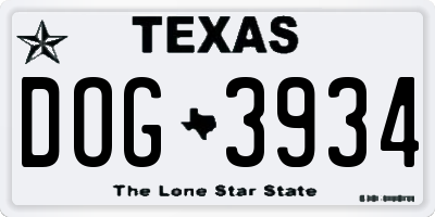 TX license plate DOG3934