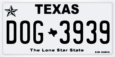 TX license plate DOG3939