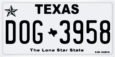 TX license plate DOG3958