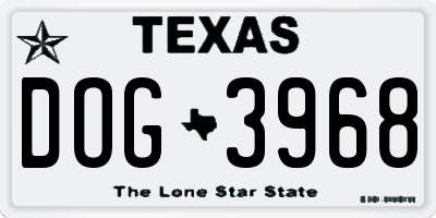 TX license plate DOG3968