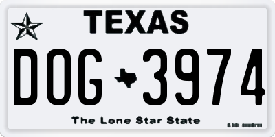 TX license plate DOG3974