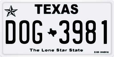 TX license plate DOG3981