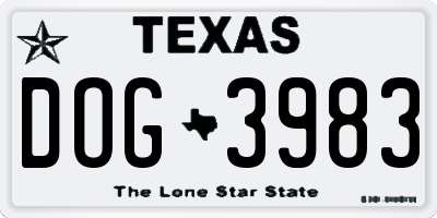TX license plate DOG3983