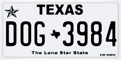 TX license plate DOG3984