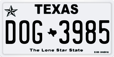 TX license plate DOG3985
