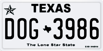 TX license plate DOG3986
