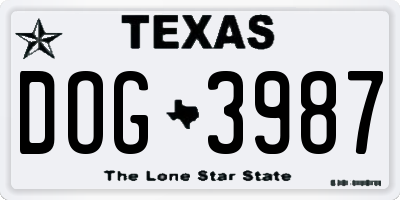 TX license plate DOG3987