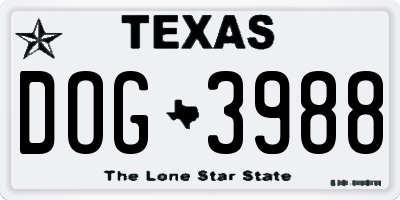 TX license plate DOG3988