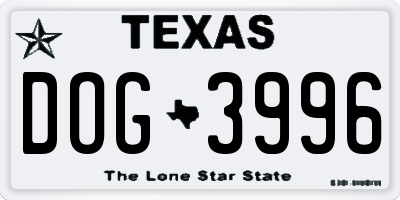 TX license plate DOG3996