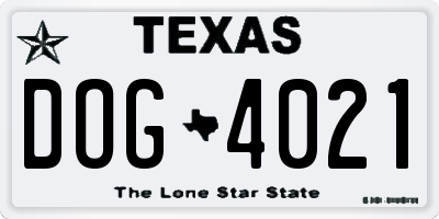 TX license plate DOG4021