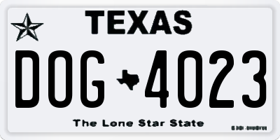 TX license plate DOG4023