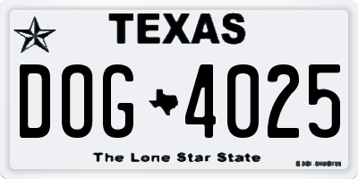 TX license plate DOG4025