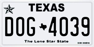 TX license plate DOG4039