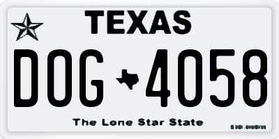 TX license plate DOG4058