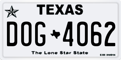 TX license plate DOG4062