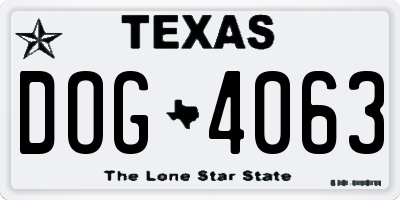 TX license plate DOG4063
