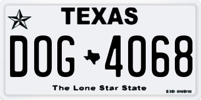 TX license plate DOG4068